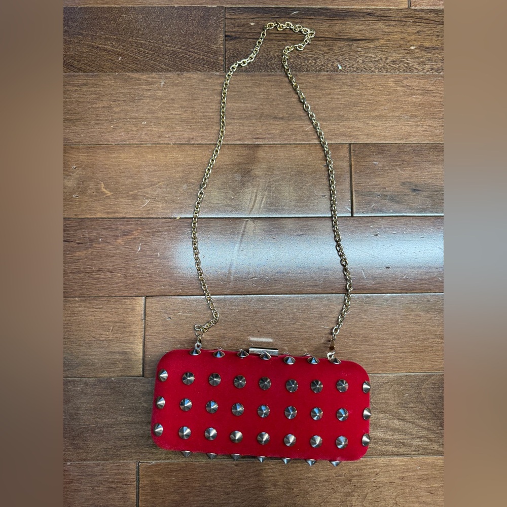 DAVID DIXON Red Studded Velvety Clutch Purse